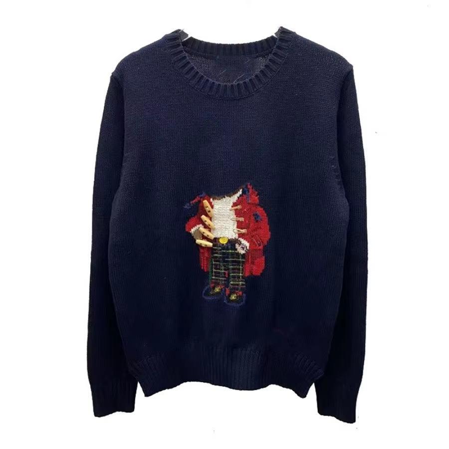  Pull en tricot de coton doux pour femme, broderie ours, col rond, automne-hiver, confortable, dé