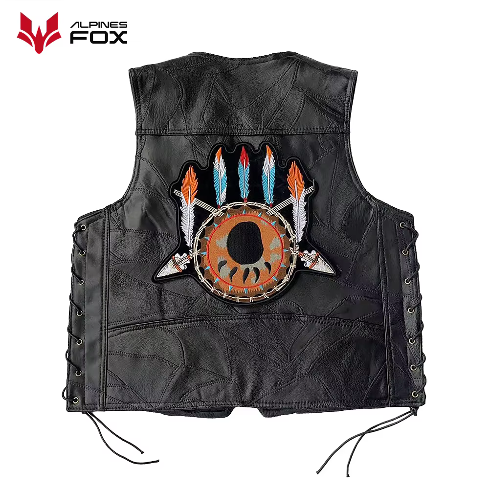 Gilet de moto en cuir brodé Vintage pour hommes, veste sans manches Punk à la mode, col en V, gilet 