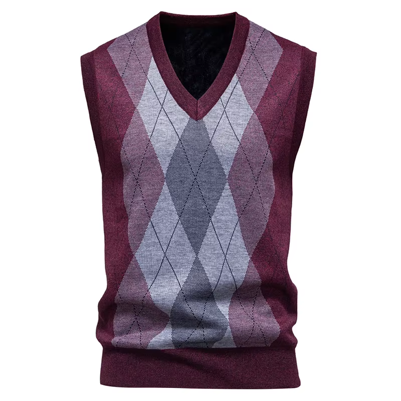Pull tricoté à col en v pour hommes, chaud, décontracté, mode, grille de diamant, Design de fleurs t