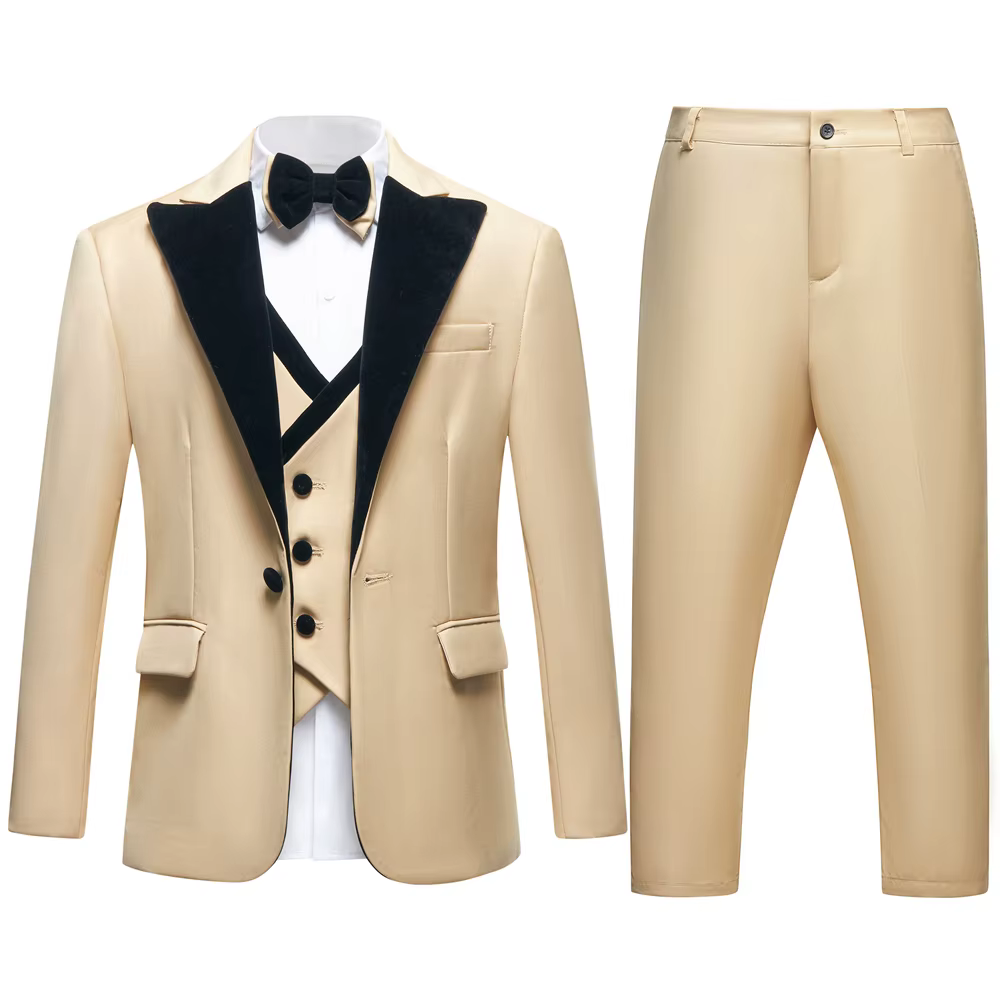 Costume 3 pièces vert sauge pour garçons, veste à revers en velours, gilet et pantalon, tenue de pag