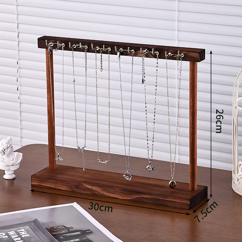 Présentoir à colliers en fer couleur bois de noyer, support organisateur de bijoux pour magasin et m