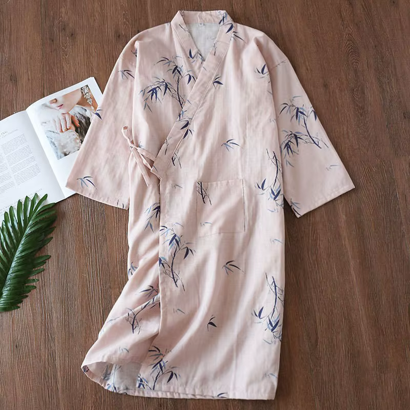 Peignoir Kimono Style Japonais pour Femme 2026 Nouveauté 100% Coton Gaze Pyjama Robe de Nuit Confort