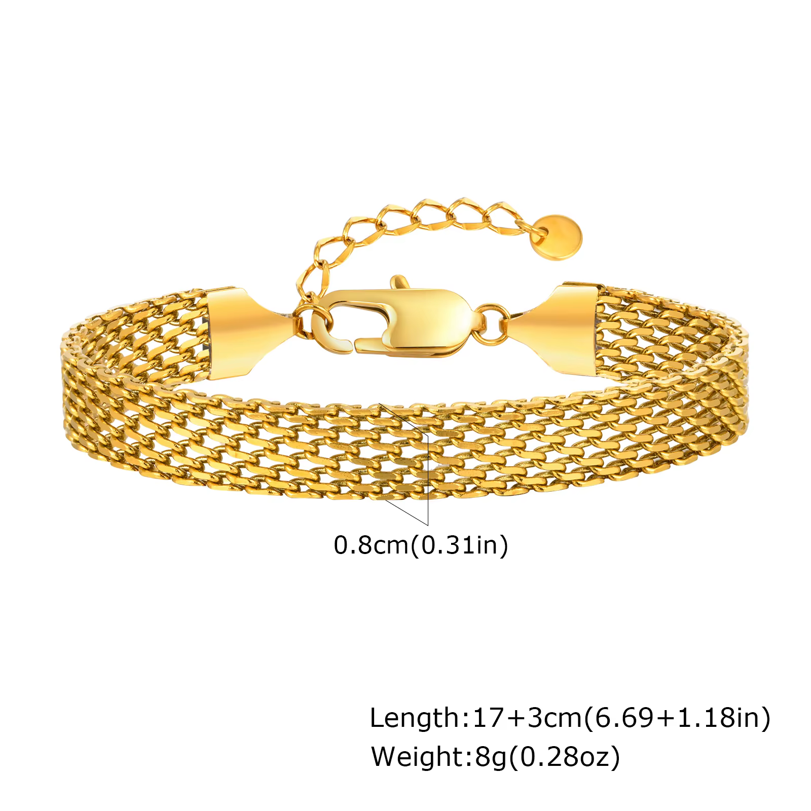 Bracelet chaîne à sangle en maille Punk pour femmes, Bracelets à chaîne réglables en acier inoxydabl