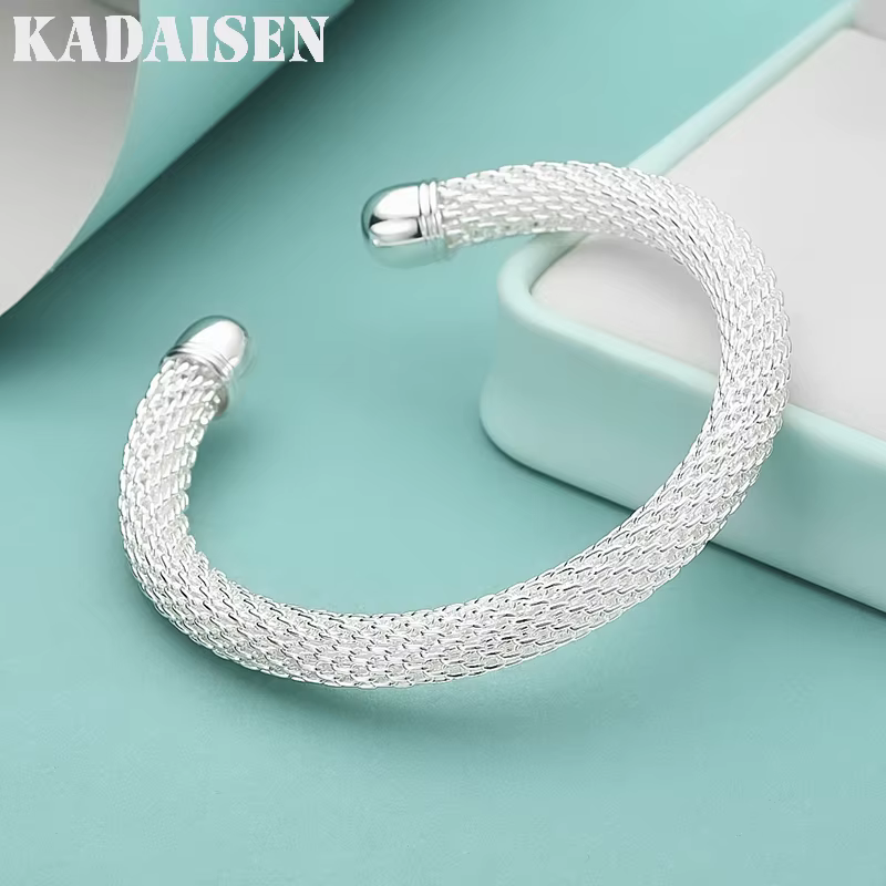 Bracelet manchette en maille en argent sterling 925 pour femme, bijou de mode pour mariage et fiança