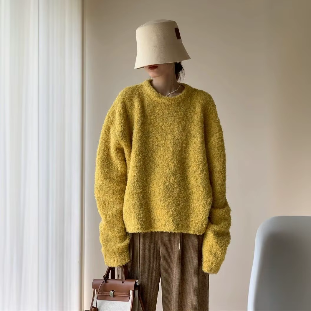 2025 automne et hiver pull col rond pull pull rétro ample mode polyvalent haut tricoté