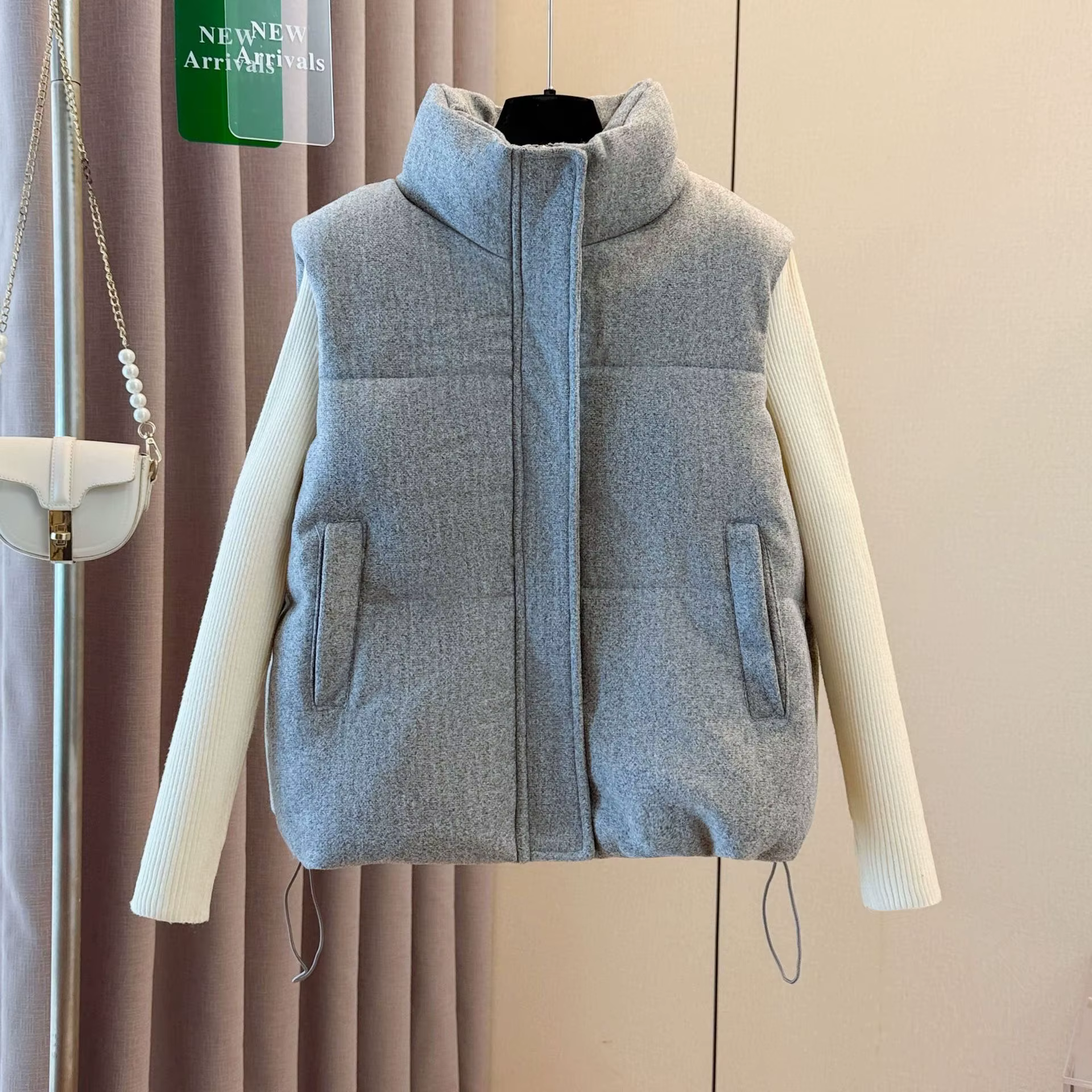 Veste en coton épais haut de gamme en laine grise pour femmes, gilets d'extérieur à la mode, automne