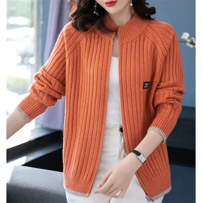 Cardigan tricoté pour femme, manteau, manches longues, décontracté, fermeture éclair, vêtements d'ex