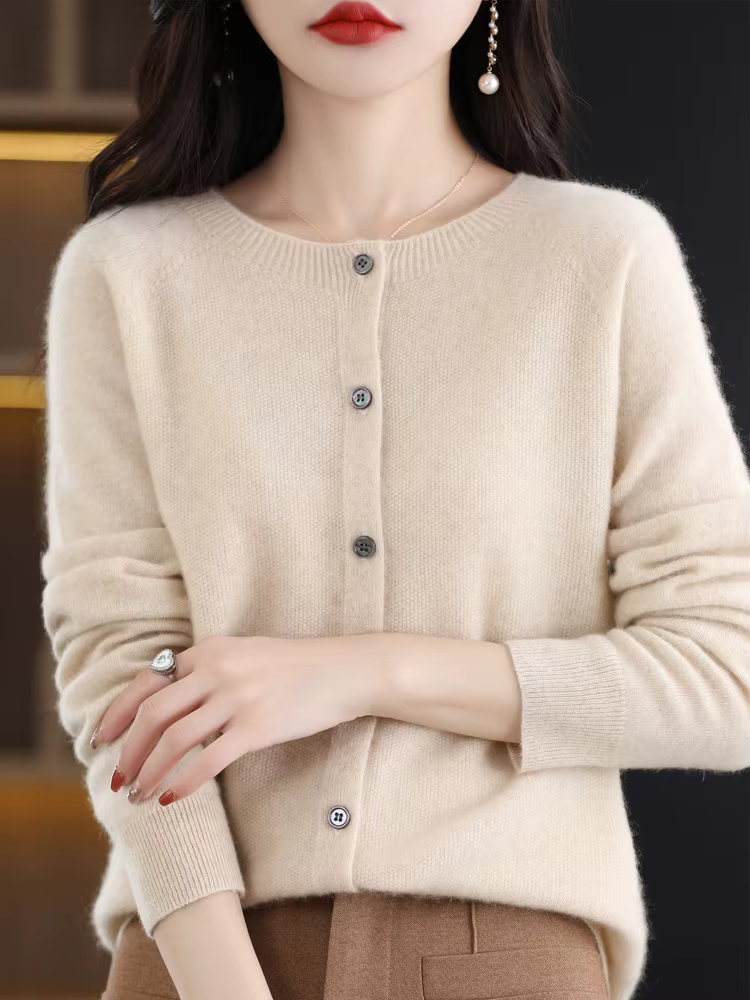 Femmes pull en cachemire 100% laine mérinos tricoté Cardigan automne hiver tricots col rond femme co
