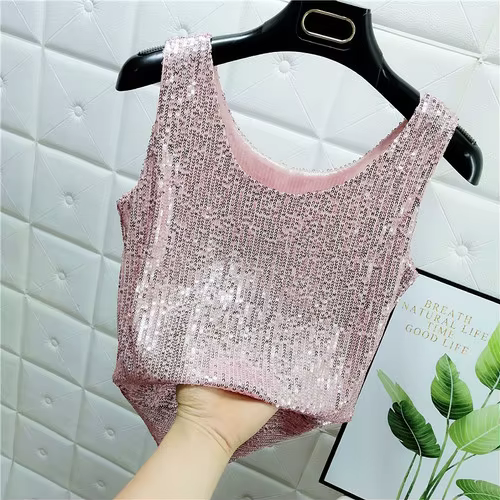 Gilet à paillettes scintillantes et col rond pour femmes, vêtements d'extérieur, nouvelle mode en so