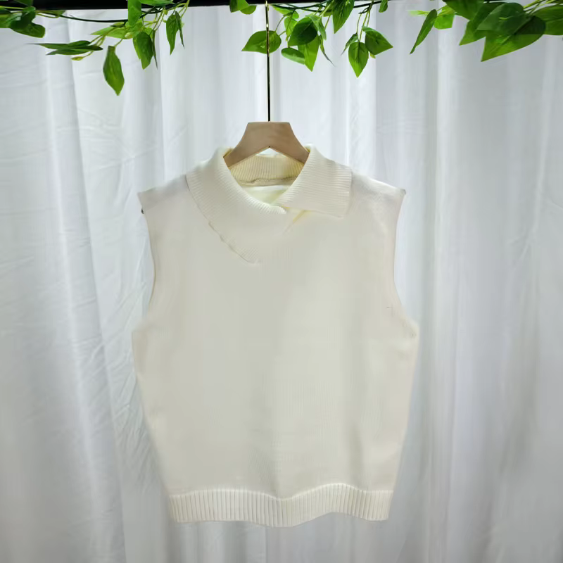 Gilet tricoté coréen sans manches à revers de couleur unie, polyvalent et décontracté pour femme, co