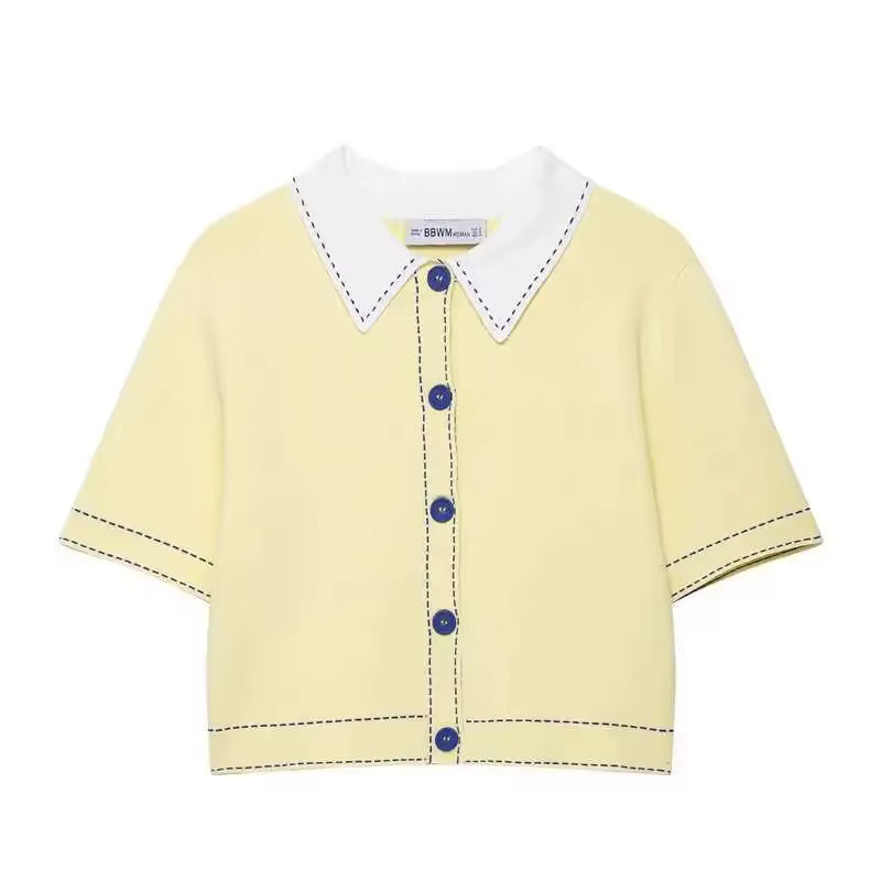 Automne tricoté décontracté col Polo pull femmes mode vêtements d'extérieur fibre de Polyester coupe