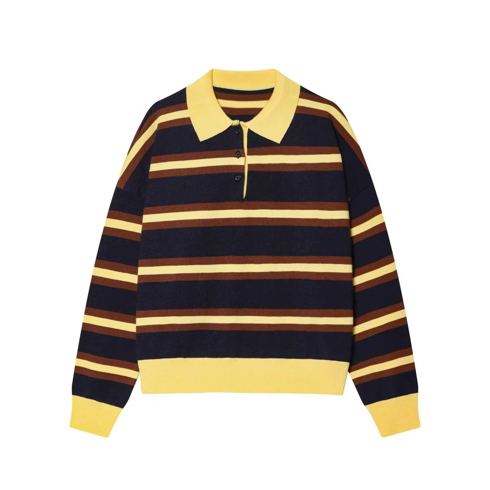 Pull en maille rayé à col polo style européen et américain pour femme, collection automne-printemps 