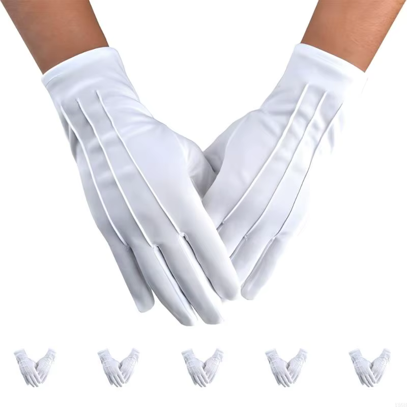 (Pack 5) gantelets formels en coton pour hommes, ventilés, antidérapants, fins, pour les uniformes S