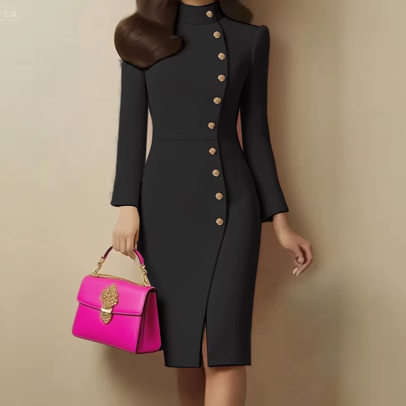 2025 col montant mode automne Mini robe femmes vacances à manches longues Simple Cardigan robe Simpl