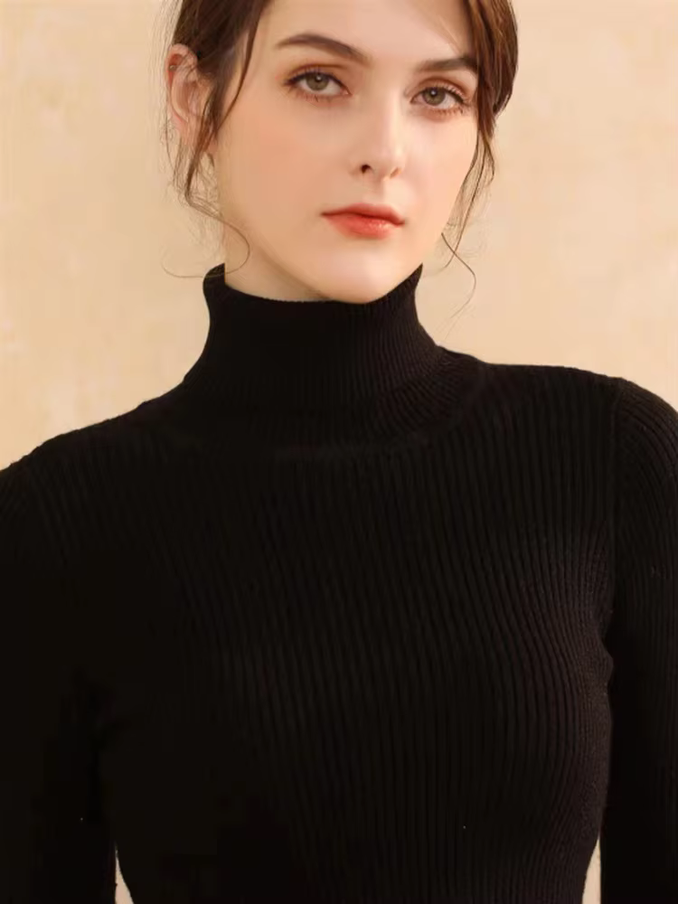 Nouveau pull à col roulé femme chemisiers tricotés mode dames chandails hiver thermique rayé à manch