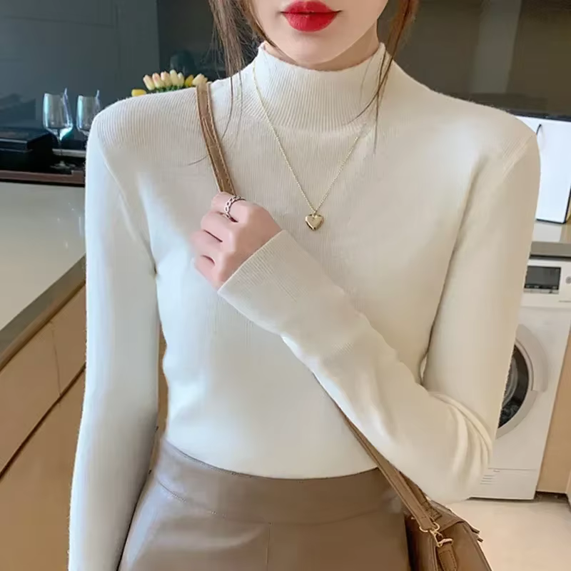 Pull à col roulé pour femme, pulls à manches longues, pull en laine à fond, nouvelle mode, 2024