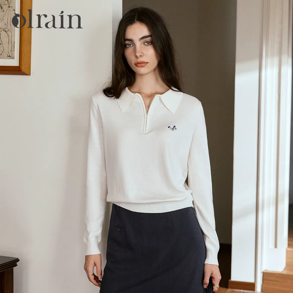 Pull tricoté à col polo OLrain pour femme, collection automne 2026, nouveau modèle polyvalent et sim