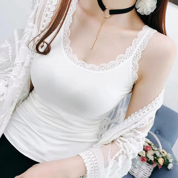Camisole en dentelle avec bretelles en dentelle, haut court, lingerie grande taille, blanc, noir, gl
