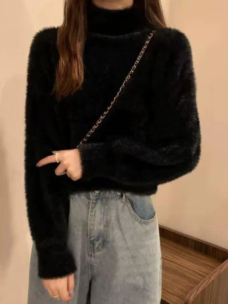 Pull à col roulé en laine de vison pour femme, pulls en Y, doux, chaud, épais, élastique, décontract