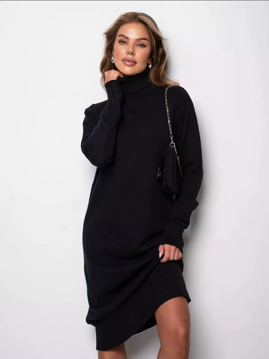 Robe tricotée à col roulé pour femmes européennes et américaines, nouvelle collection automne et hiv