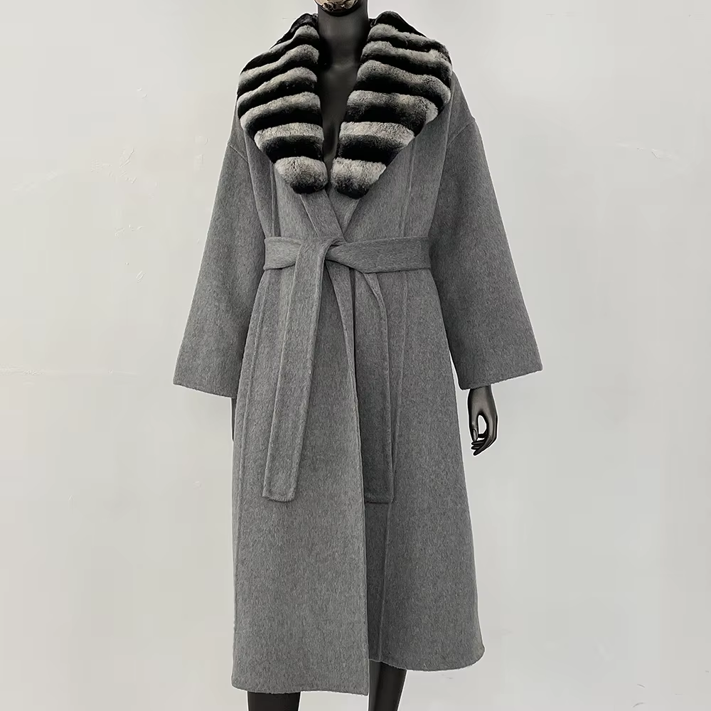 GENHUA Long col de fourrure pardessus femme manteau de laine femmes 2025 nouveau printemps automne n