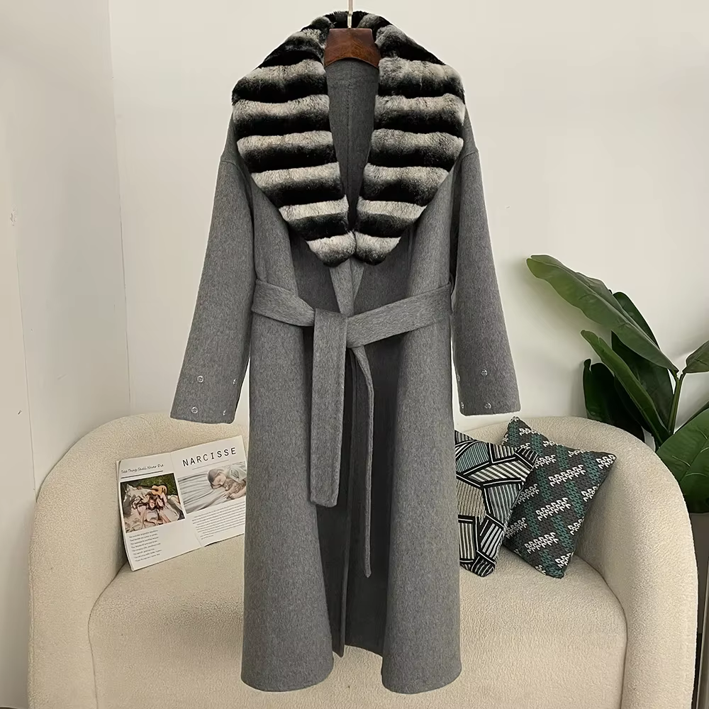 DEBAI88 Long col de fourrure pardessus femme manteau de laine femmes 2025 nouveau automne hiver natu