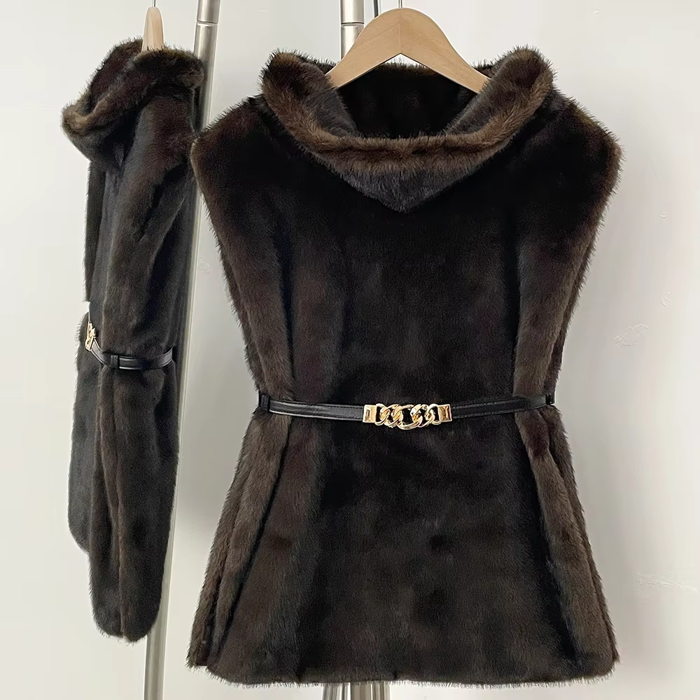Veste de luxe en fausse fourrure pour femme, sans manches, mode automne-hiver, vêtements en fausse f