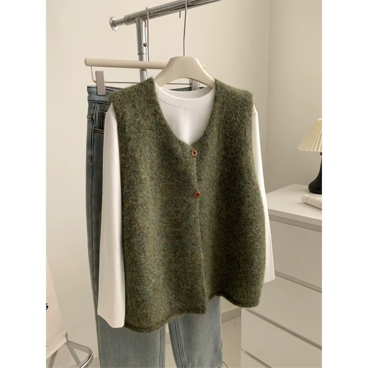Femme pull gilet sans manches rétro Preppy Style automne tricots gilet vêtements d'extérieur manteau