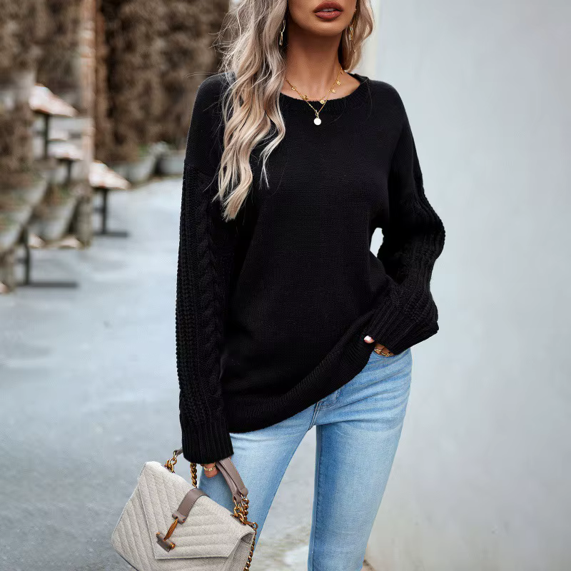 Pull à col rond 2025 automne et hiver pull à manches longues haut pour femme