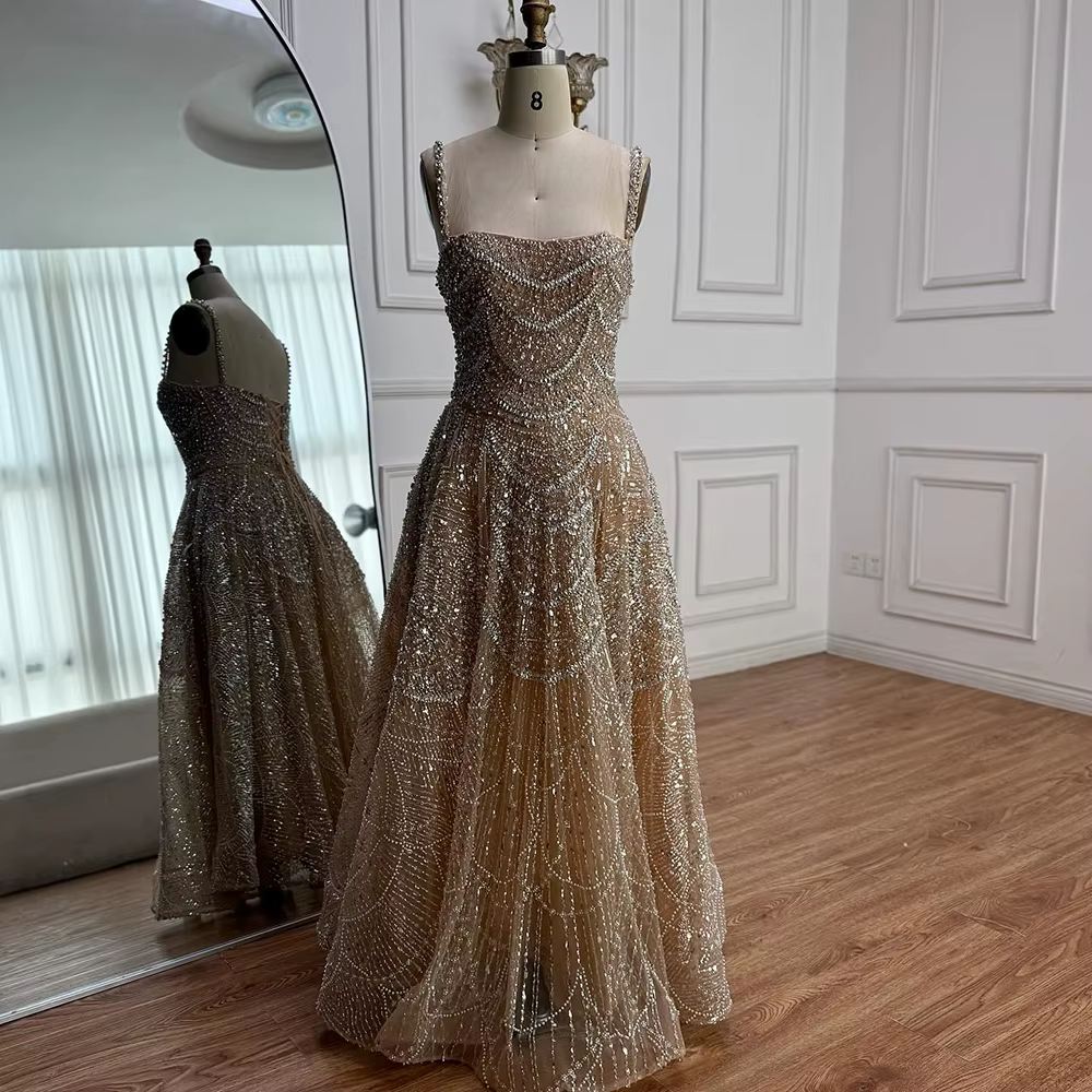 Robe de soirée de luxe nue en perles, ligne a, avec perles et cristaux, pour occasions formelles, Se