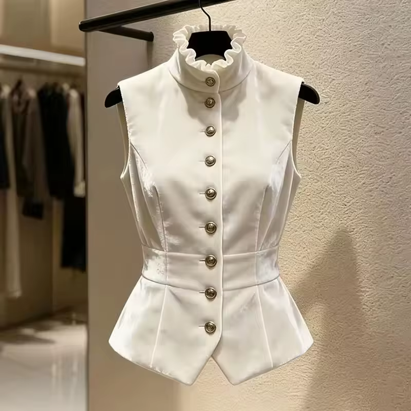 Gilet pour femme, printemps-automne 2026, col montant, sans manches, gilet décontracté pour femme, v