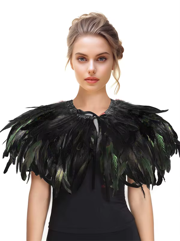 Cape haussement d'épaules en plumes naturelles véritables pour femmes, col châle en dentelle, olympi