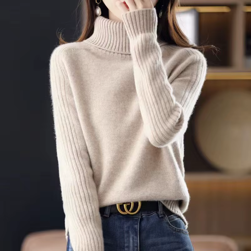 Vêtements Pour Femmes Pulls Femmes tricoté col haut coton pulls basique doux chandails mode coréenne