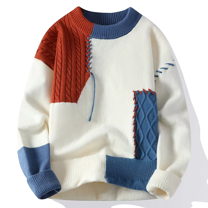 2025 nouveau mâle Patchwork pull tendance haute rue mode automne et hiver chaud hommes Hip-hop rue v