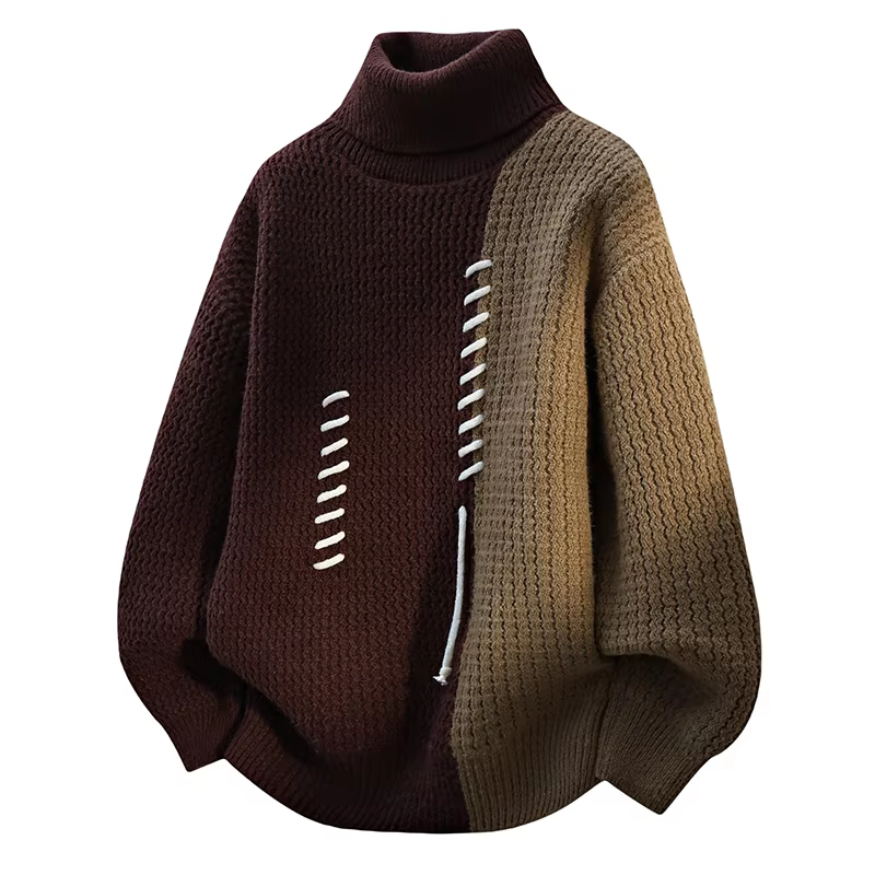 Pull à col roulé hommes femmes automne hiver Vintage épissage couleurs pulls mode pulls décontractés