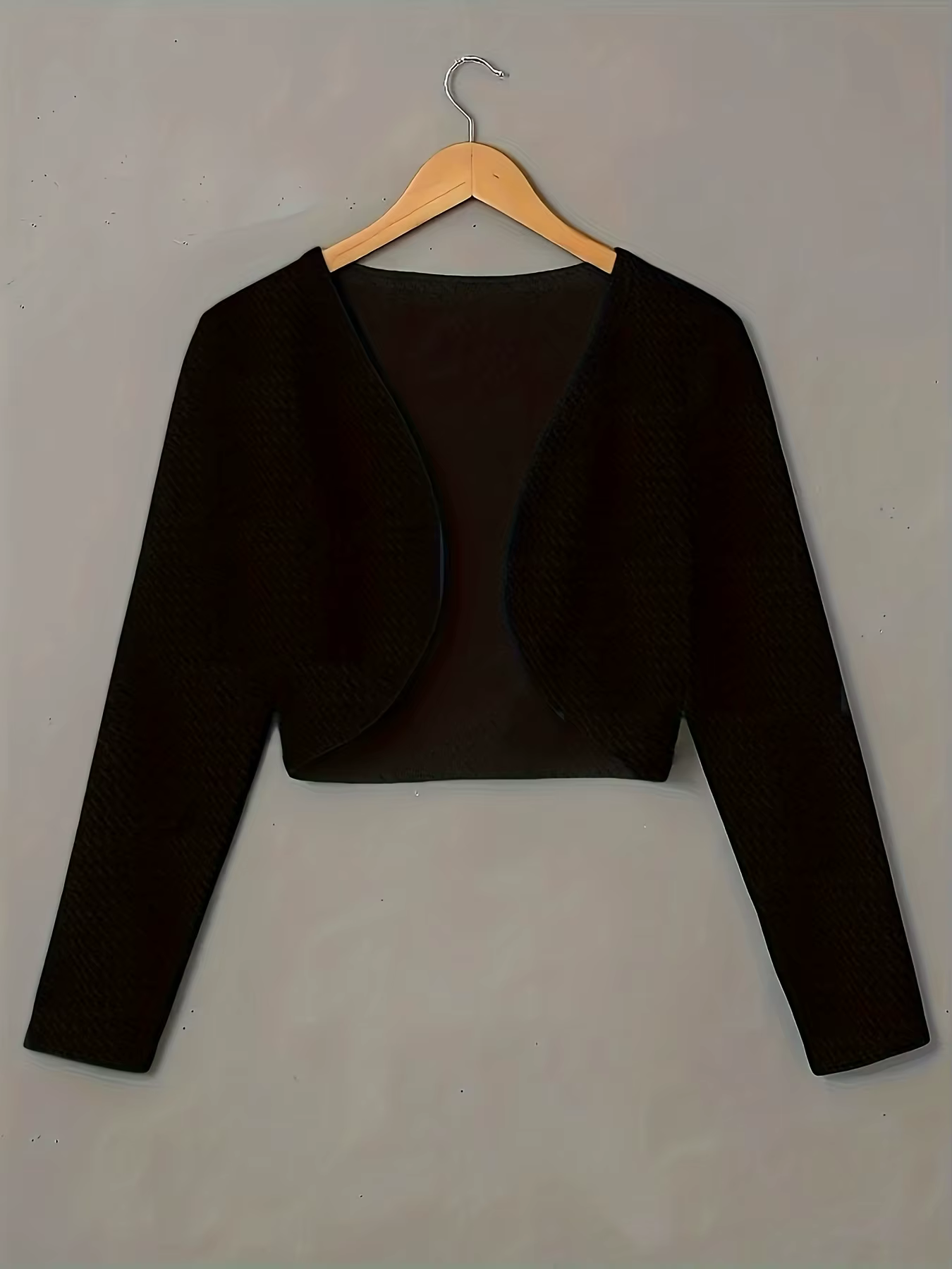 Boléro court léger à manches longues pour femme, cardigan en tricot ouvert sur le devant, idéal pour
