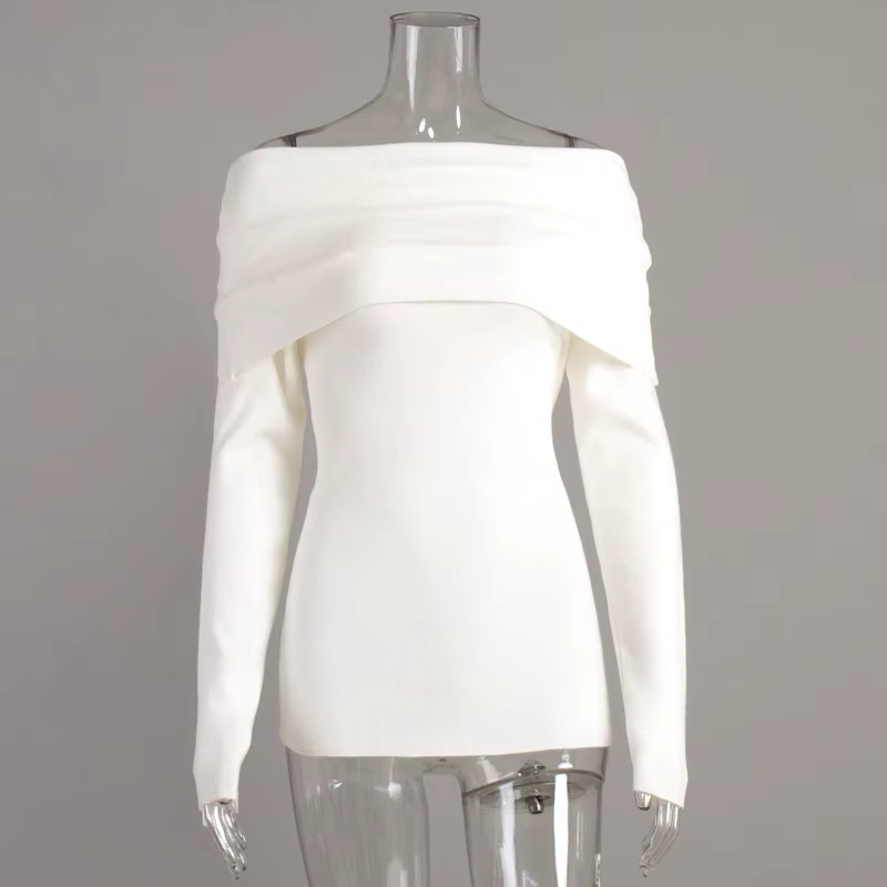 Pull pull femmes Slash chauve-souris à manches longues tricoté élégant hauts une épaule dénudée Sexy