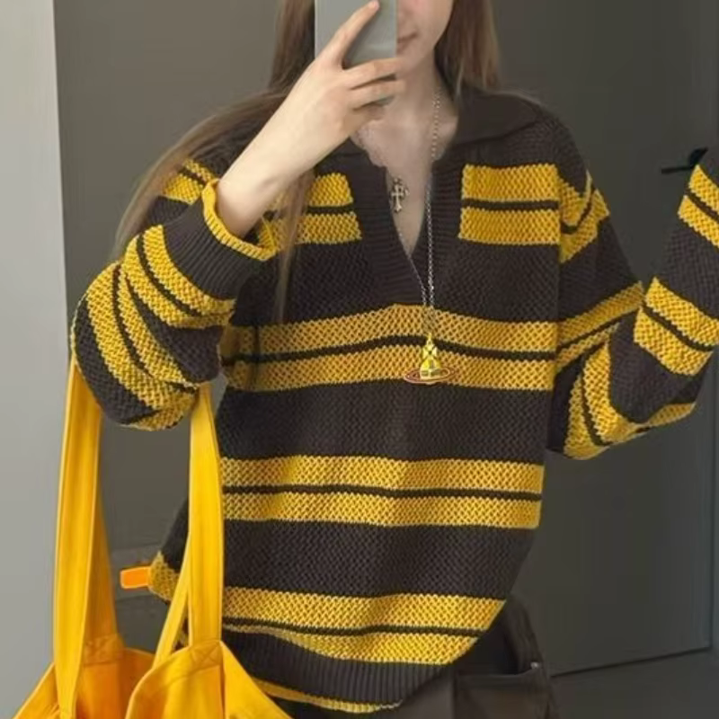 Pull tricoté rayé à manches longues pour femme, grande taille, nouvelle collection automne/hiver 202
