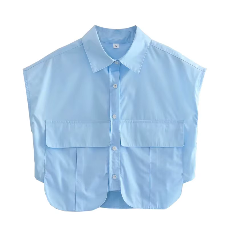 MUJER femmes Blouse chemise courte bleu blanc bouton chemise courte élégant à manches courtes haut c