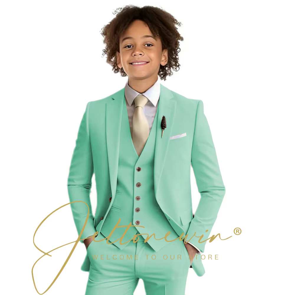Costume formel Beige pour garçon, ensemble 3 pièces pour mariage, bal, dîner, uniforme pour enfants,