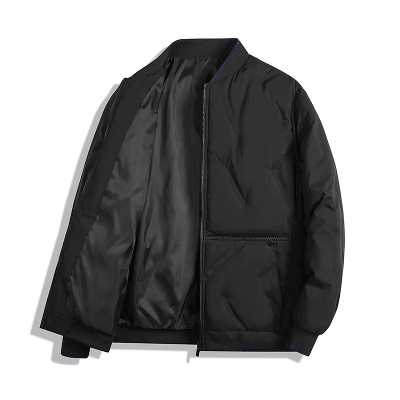 Veste d'hiver épaisse pour homme à col bomber noir, rembourrage en coton, parka décontractée tendanc