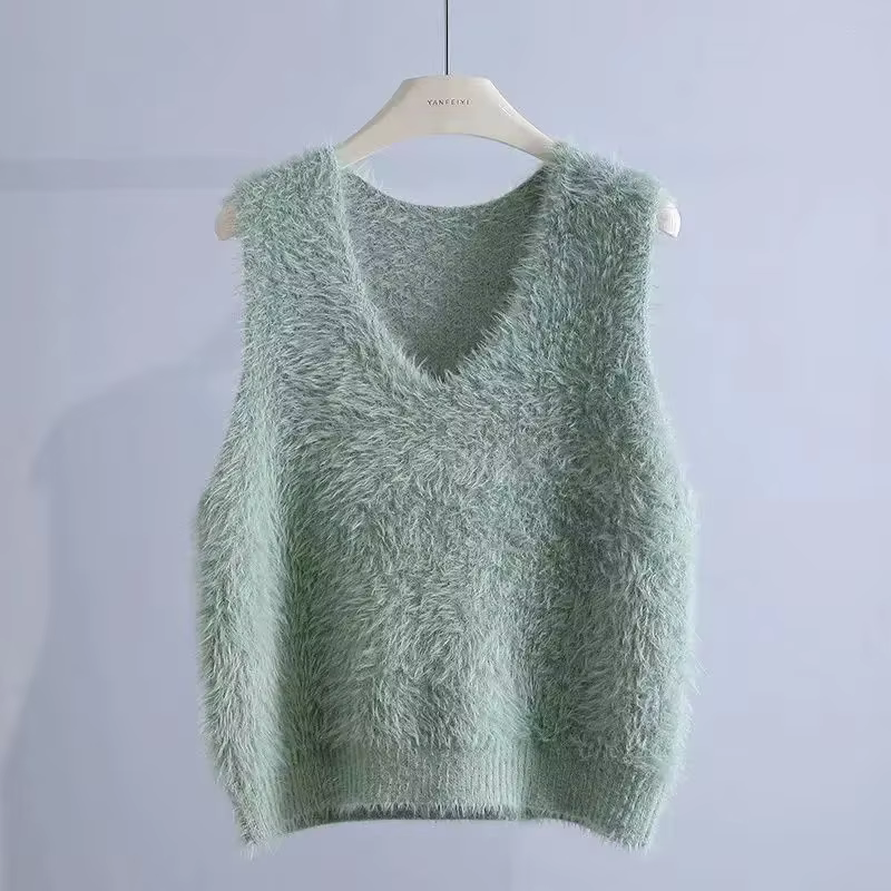 Gilet en peluche de vison pour femmes, pull ample sans manches tricoté, à la mode, nouvelle collecti