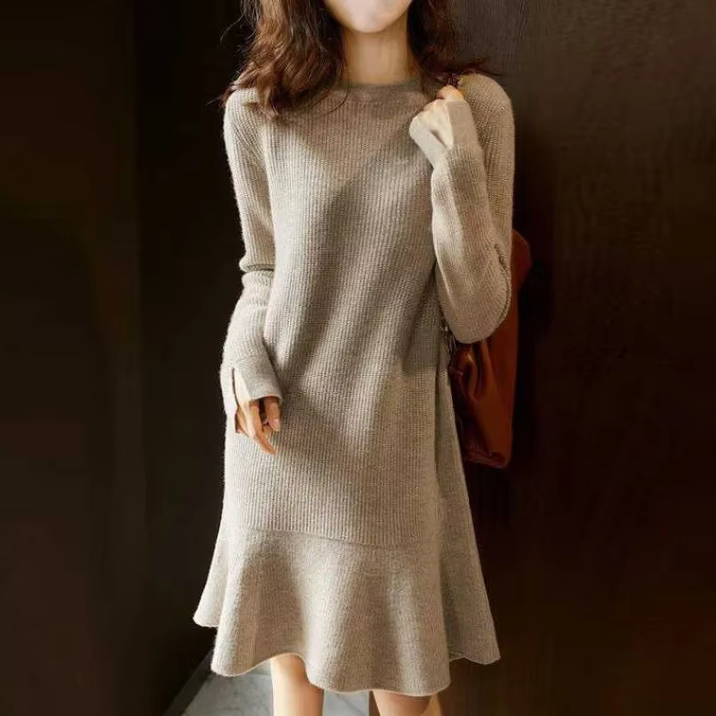Robes une pièce tricotées rouges pour femmes automne hiver 2025, pull ample pour femmes, mode coréen