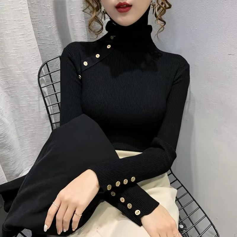 Pull-Over Chaud de Couleur Unie pour Femme, Chemises à la Mode, Slim Fit, Nouvelle Collection Automn