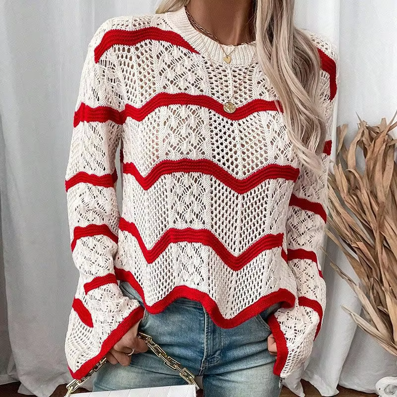 Pull d'automne nouveau Style avec motif ondulé et manches larges – Pull en tricot polyvalent et élég