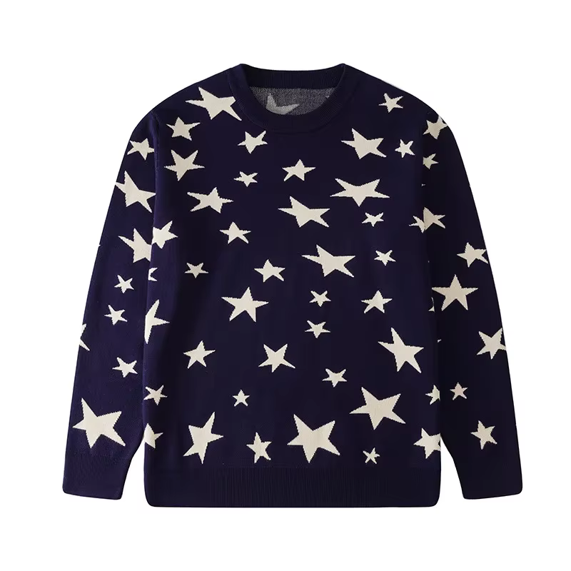 Pull de Noël imprimé étoile à cinq branches pour toute la famille, tricots assortis pour papa et fil