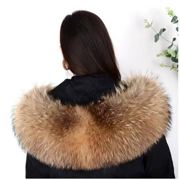 Véritable col de fourrure de raton laveur naturel hiver femmes manteau à capuche solide foulards col