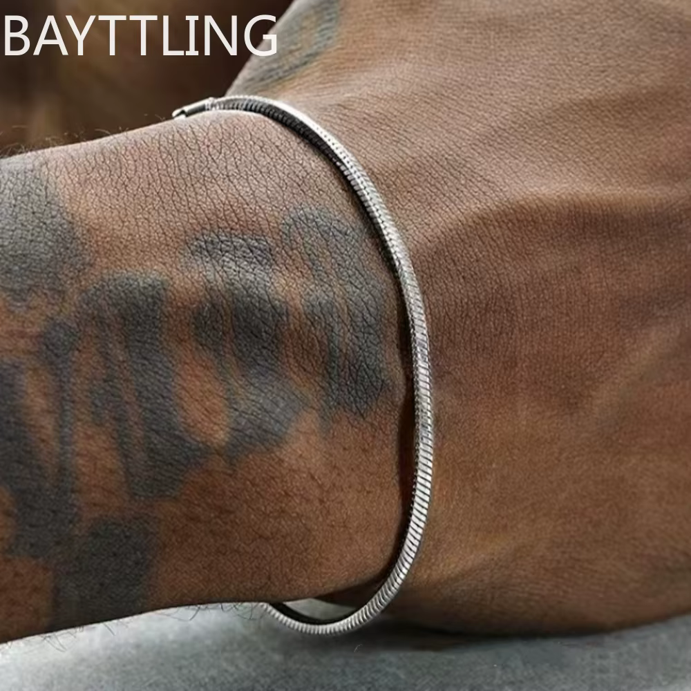 Bracelet en argent regardé 925 pour homme et femme, bijoux simples, breloque, hip hop, punk, fête, s