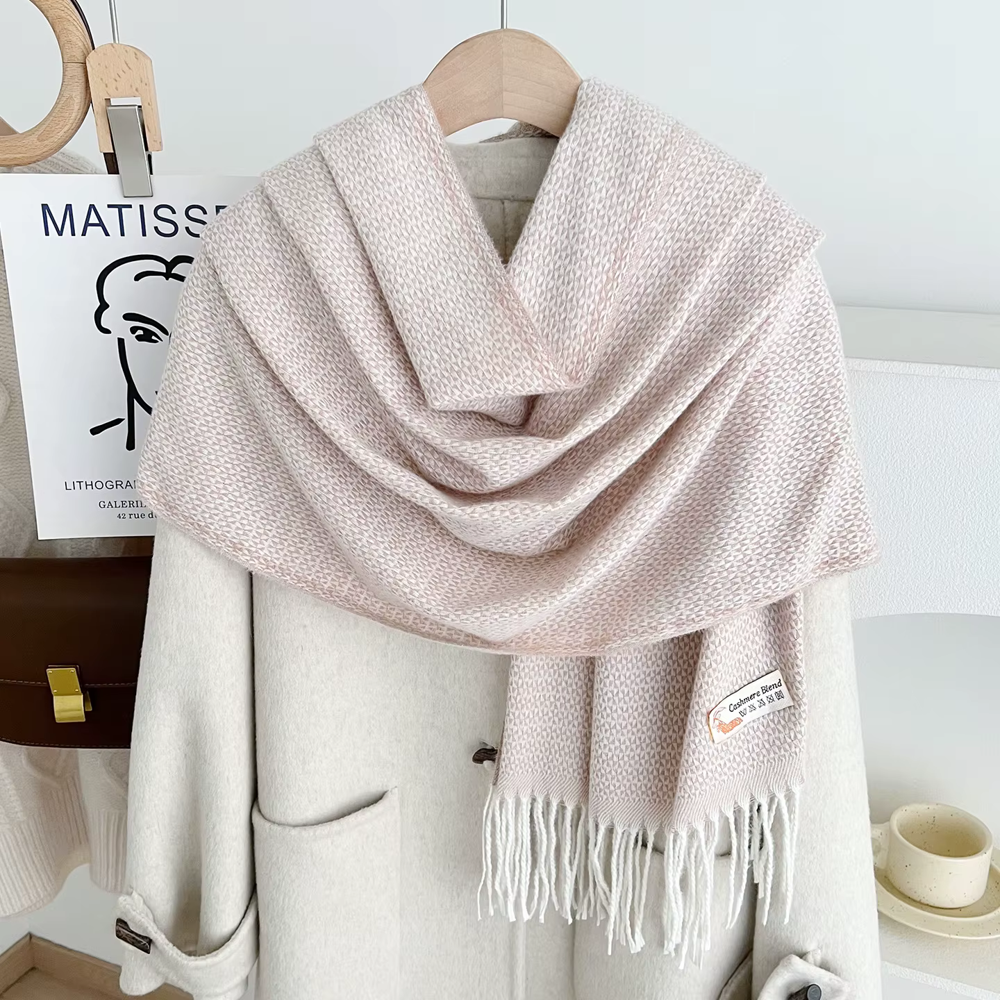 Écharpe chaude à pampilles et points de flocon de neige pour femme, tricotée épaisse, polyvalente, c