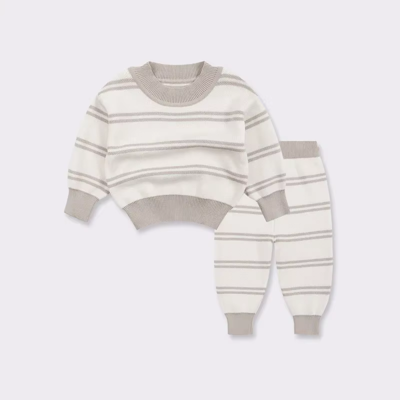 Nouveau-né bébé chandails garçon vêtements gris rayure bébé fille tenue ensemble tricot pull Ropa De